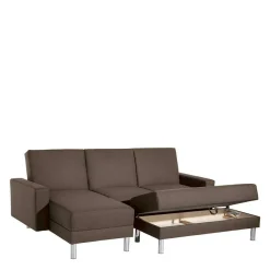 Sale Schlafcouch mit Hocker in Beigegrau mit Chrom - Defelira (zweiteilig) Betten|Sofas
