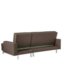 Sale Schlafcouch mit Hocker in Beigegrau mit Chrom - Defelira (zweiteilig) Betten|Sofas
