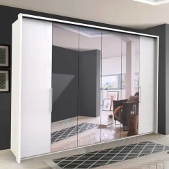 Sale Schlafzimmerschrank mit Spiegel & Glas Front in Weiß - Dolienca Kleiderschränke