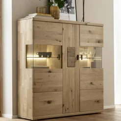 Schrankvitrine aus hellem Asteiche Massivholz - Losiamos Highboards|Vitrinen