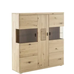 Schrankvitrine aus hellem Asteiche Massivholz - Losiamos Highboards|Vitrinen