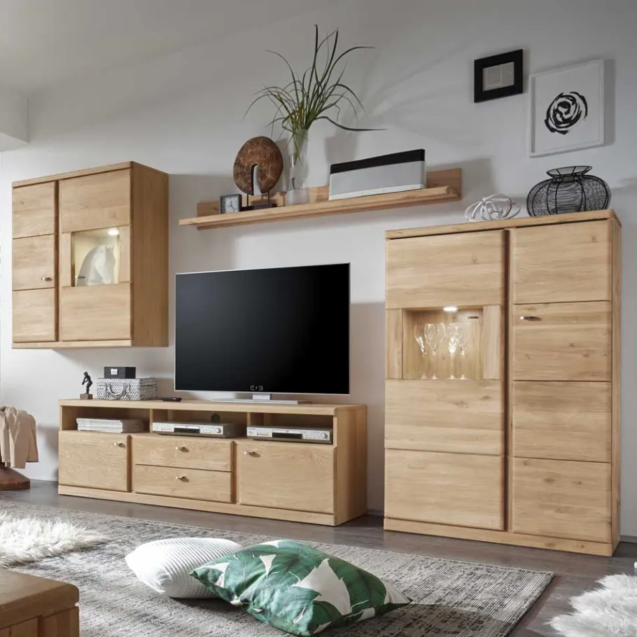 Online Schrankwand Smonia aus Wildeiche Bianco (vierteilig) Wohnwände