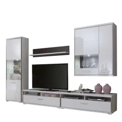 Clearance Schrankwand Tacroma in Weiß Hochglanz (fünfteilig) Wohnwände