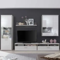 Clearance Schrankwand Tacroma in Weiß Hochglanz (fünfteilig) Wohnwände