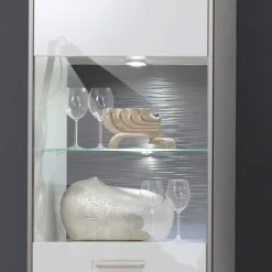 Clearance Schrankwand Tacroma in Weiß Hochglanz (fünfteilig) Wohnwände