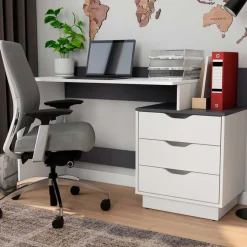 Online Schreibtisch mit drei Schubladen und Aufsatz - Dotagon Tische