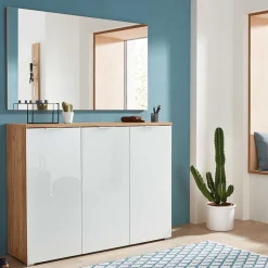 Clearance Schuhschrank & Wandspiegel Set Reestyl in Eiche Dekor (zweiteilig) Garderoben