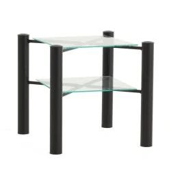 Schwarzer Metall Nachttisch Frisata mit zwei Glasplatten Kommoden