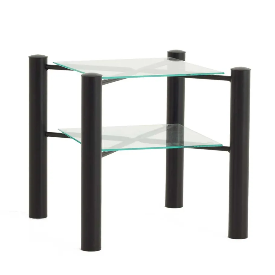 Schwarzer Metall Nachttisch Frisata mit zwei Glasplatten Kommoden