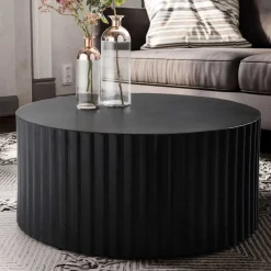 Online Schwarzer Sofatisch mit gerilltem Zylindergestell - Crocetta Tische