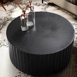 Online Schwarzer Sofatisch mit gerilltem Zylindergestell - Crocetta Tische