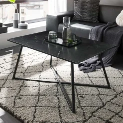 Schwarzer Wohnzimmer Sofatisch mit Marmorplatte - Anyala Tische