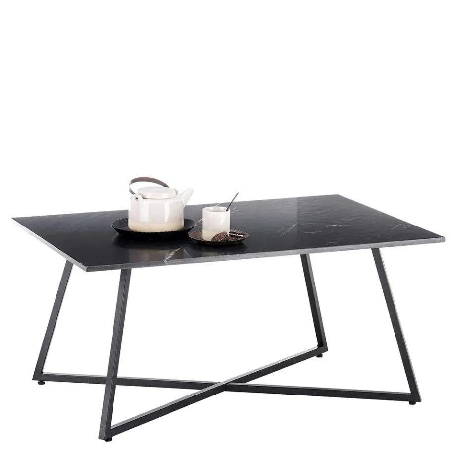 Schwarzer Wohnzimmer Sofatisch mit Marmorplatte - Anyala Tische