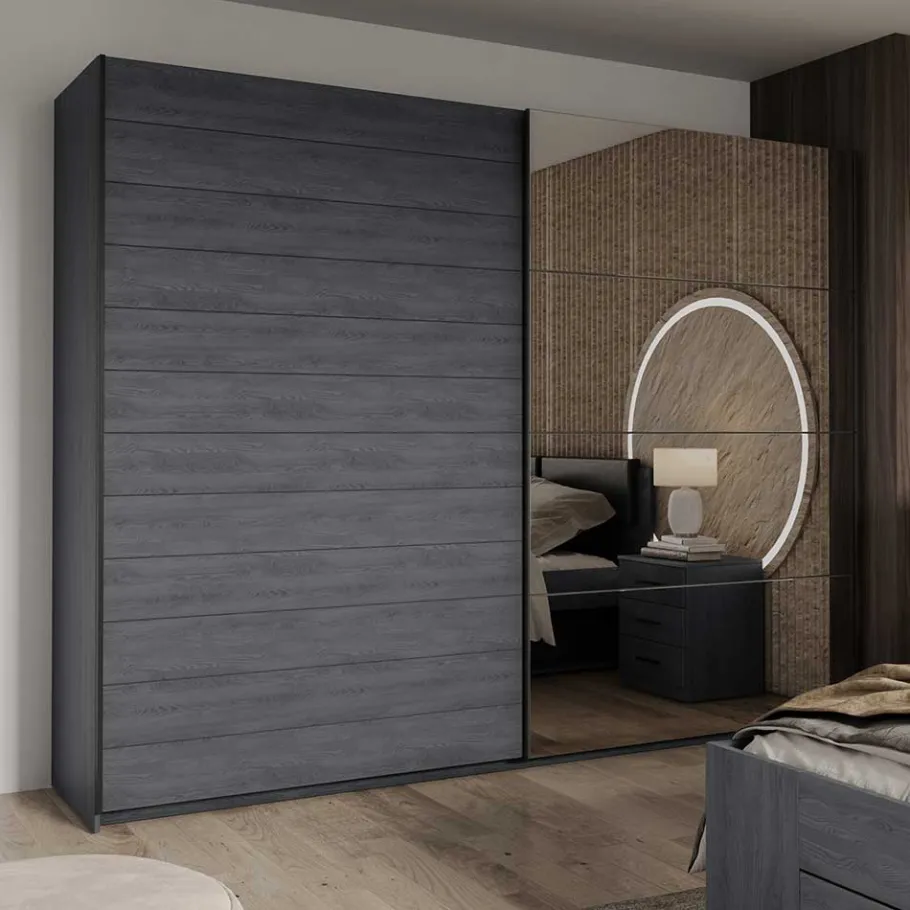 Sale Schwebetüren-Kleiderschrank in Eiche Grau - Carika Kleiderschränke|Schränke