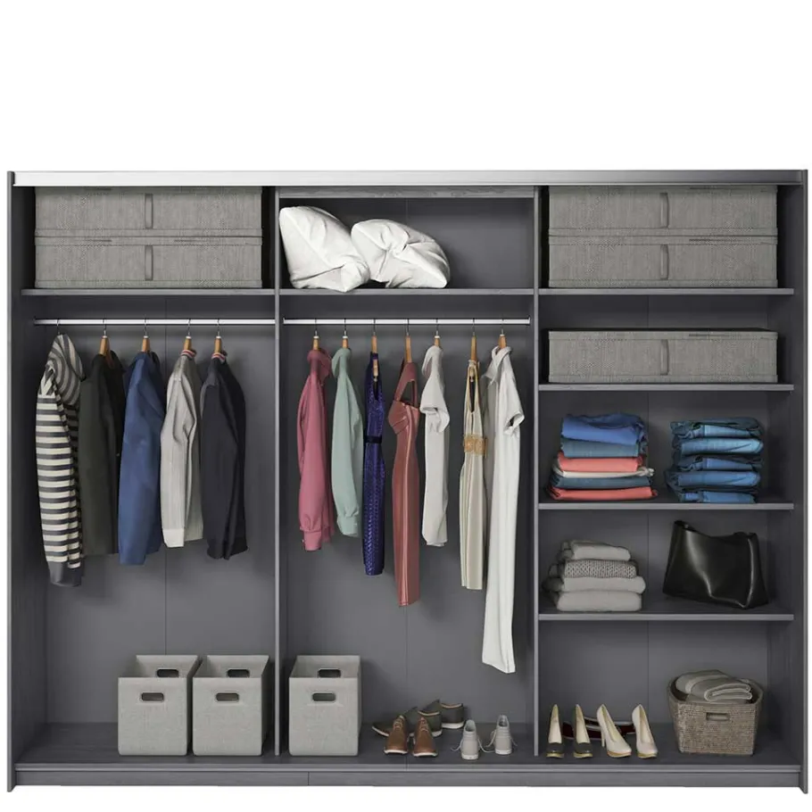 Sale Schwebetüren-Kleiderschrank in Eiche Grau - Carika Kleiderschränke|Schränke