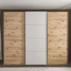 Sale Schwebetürenschrank in Grau und Wildeiche Hell - Simple Kleiderschränke|Schränke