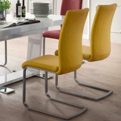 Outlet Schwingstuhl in Curry Gelb Kunstleder Ericova mit Edelstahl Gestell (4er Set) Sessel|Stühle