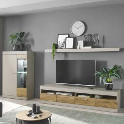 Best Set Wohnzimmermöbel in Hellgrau & Zinneiche - Lioscas (dreiteilig) Wohnwände