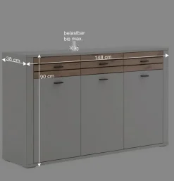 Sideboard in Lichtgrau mit Wildeiche - Ballina Sideboards