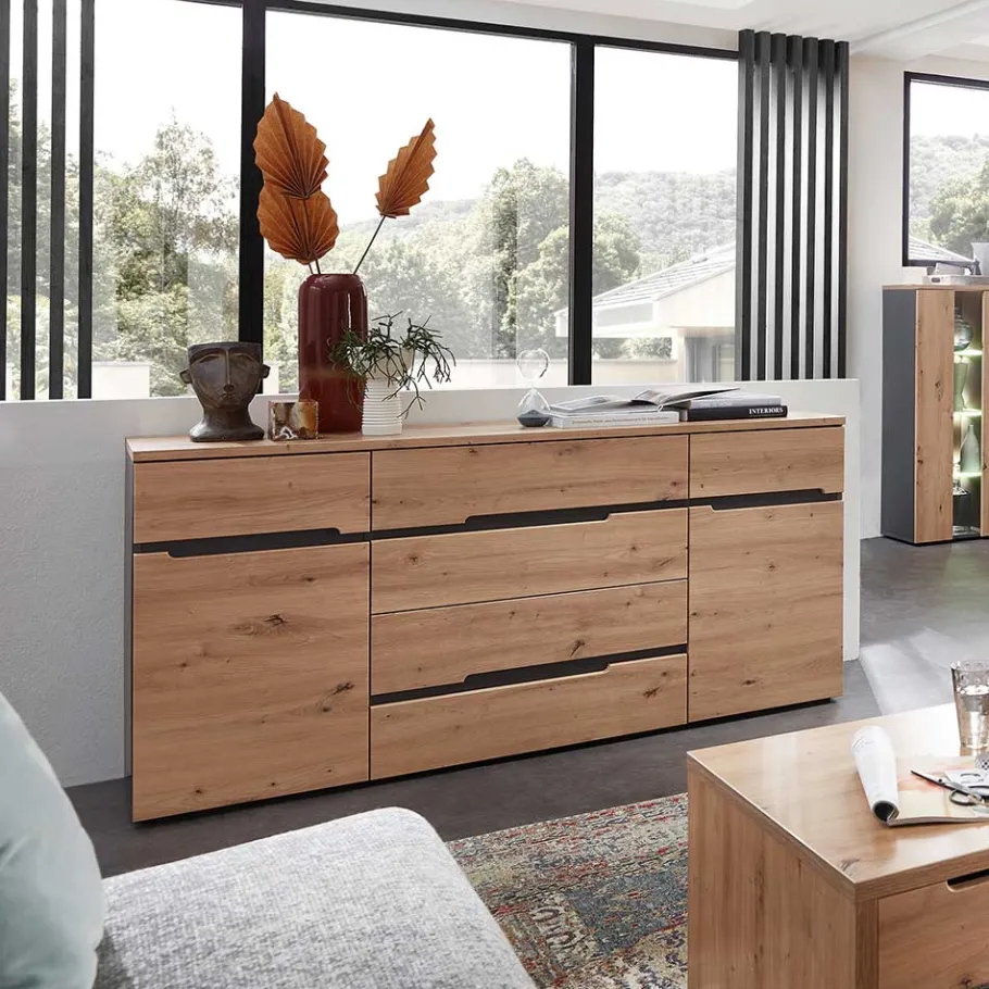 Sideboard in Wildeiche & Dunkelgrau - Kuetra Sideboards