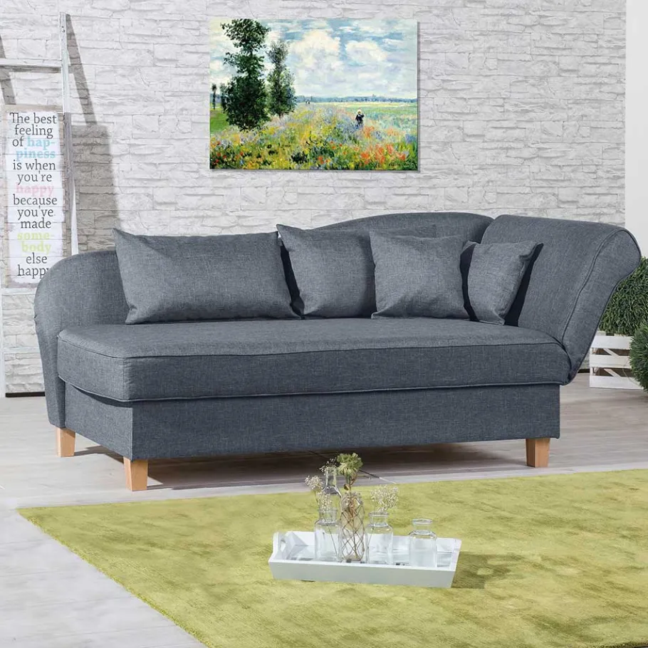 3-Sitzer Recamiere in Jeansblau mit Buche - Foresta Sofas