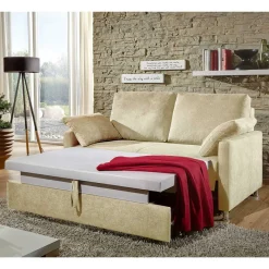 2-Sitzer Wohnzimmercouch in Creme - ausklappbar - Elsaro Sofas