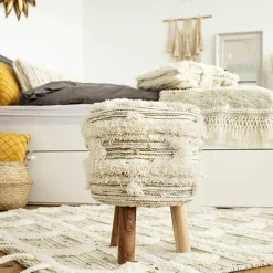 Sitzhocker in Creme mit Khaki - Clarina Hocker