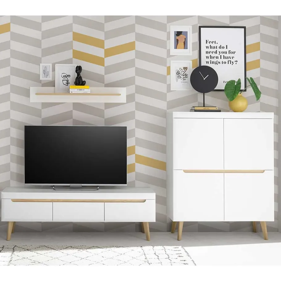 Outlet Skandi Design Wohnwand Möbel Set - Ginko (dreiteilig) Wohnwände