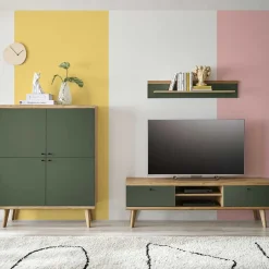 Outlet Skandi TV Anbauwand Möbel in Graugrün - Oliva (dreiteilig) Wohnwände
