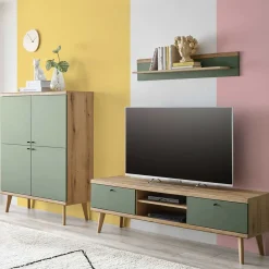 Outlet Skandi TV Anbauwand Möbel in Graugrün - Oliva (dreiteilig) Wohnwände