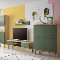 Outlet Skandi Wohnwand Möbel in Graugrün - Oliva (vierteilig) Wohnwände