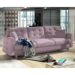 Best Sofa mit Bettfunktion in Altrosa Samt - Graland Sofas