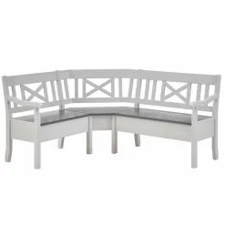 Best Stauraum Eckbank Yoan in Weiß mit Grau Sitzbank