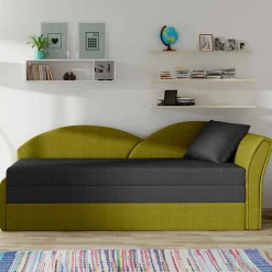 Stoff Recamiere in Dunkelgrau und Messinggelb - Clemeta Betten|Sofas