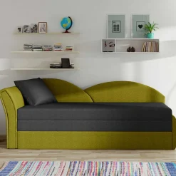 Stoff Recamiere in Dunkelgrau und Messinggelb - Clemeta Betten|Sofas