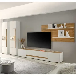 Online Stylische Wohnwand in Weiß & Wildeiche - Nonessia (vierteilig) Wohnwände