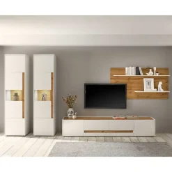 Online Stylische Wohnwand in Weiß & Wildeiche - Nonessia (vierteilig) Wohnwände