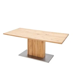 Outlet Säulen Esstisch mit Balkeneiche Powera & Bodenplatte mit Metall Mantel Tische