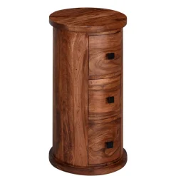 Outlet Säulenkommode aus Mangoholz mit drei Schubladen - Active Kommoden