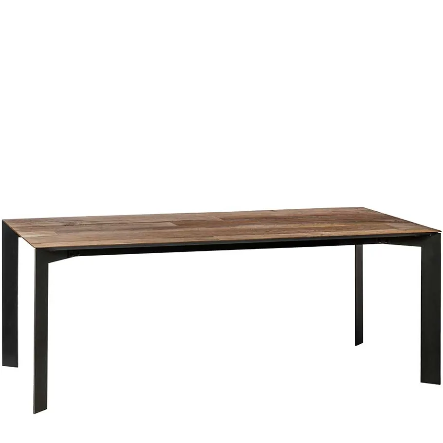 New Teakholz Tisch mit Stahl Gestell Schwarz - Hariesca Tische