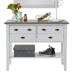 Outlet Tisch Kommode Mirandesca in Weiß Grau Tische