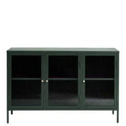 Sale 3-türige Stahl Kommode in Dunkelgrün mit Glas - Mela Sideboards