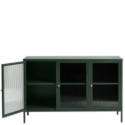 Sale 3-türige Stahl Kommode in Dunkelgrün mit Glas - Mela Sideboards