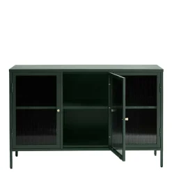 Sale 3-türige Stahl Kommode in Dunkelgrün mit Glas - Mela Sideboards