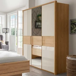 Sale 3-türiger Kleiderschrank in Eiche & Beige - Emdsiva Kleiderschränke|Schränke