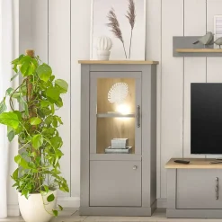 2-türiger Landhaus Vitrinenschrank in Lichtgrau - Buleta Vitrinen