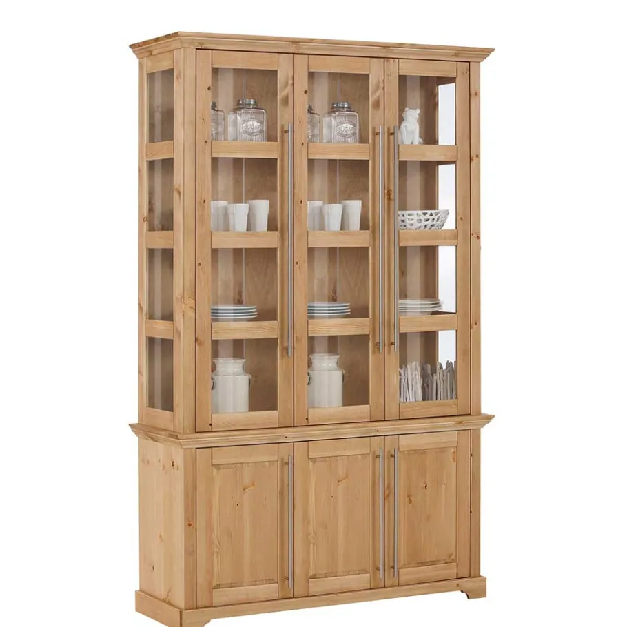 6-türiger Vitrinenschrank aus Kiefer massiv - Noellisa Vitrinen