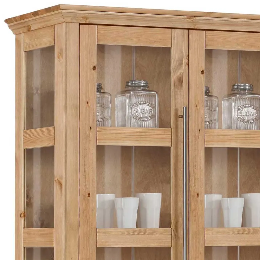 6-türiger Vitrinenschrank aus Kiefer massiv - Noellisa Vitrinen