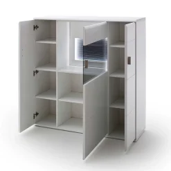 Best 3-türiges Highboard mit Glas Einsatz in Weiß - Hazime Highboards|Vitrinen