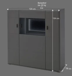 Best 3-türiges Highboard mit Glas Einsatz in Weiß - Hazime Highboards|Vitrinen